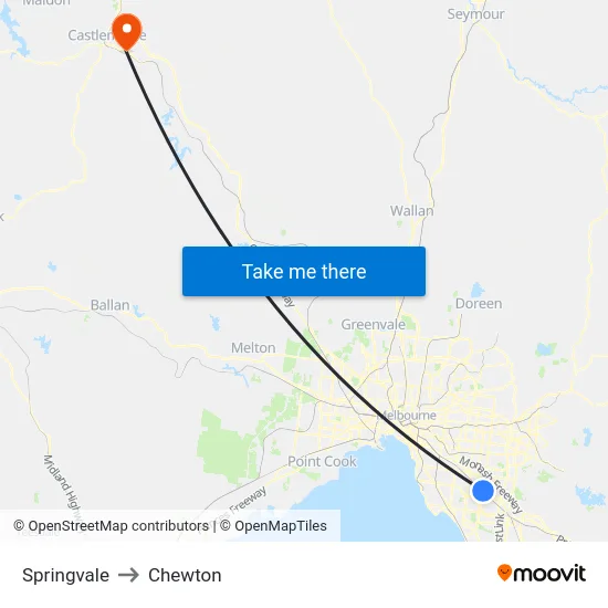 Springvale to Chewton map