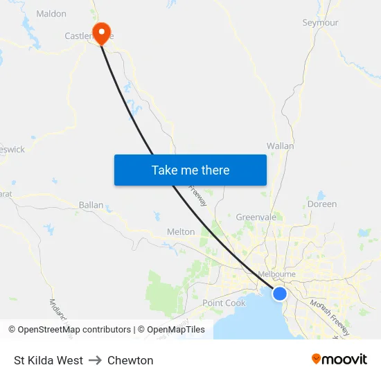 St Kilda West to Chewton map