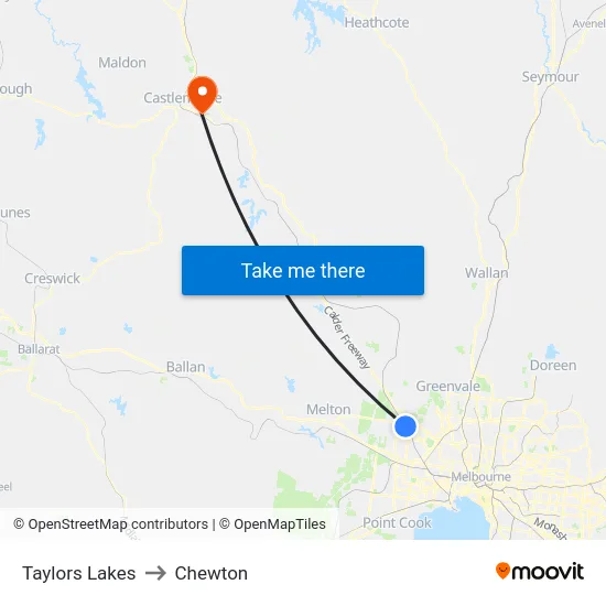 Taylors Lakes to Chewton map
