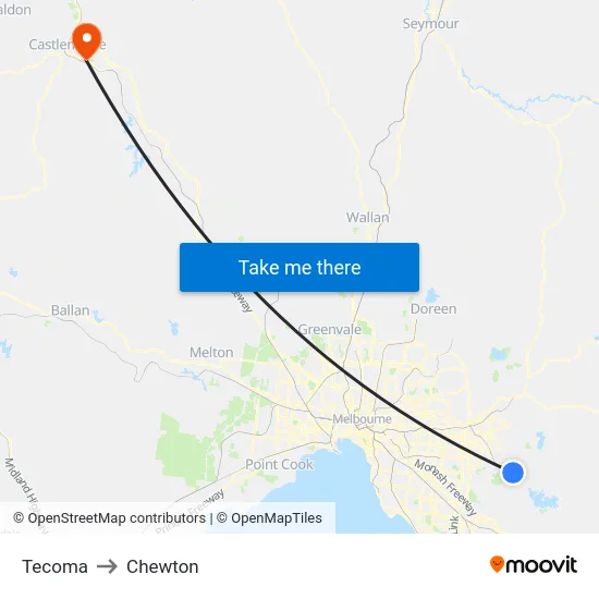 Tecoma to Chewton map