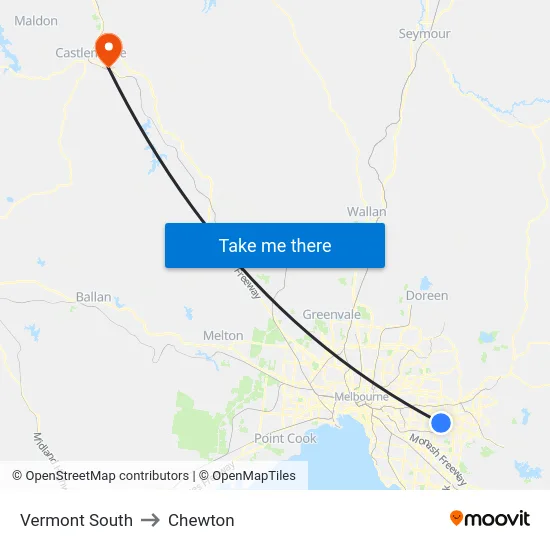 Vermont South to Chewton map