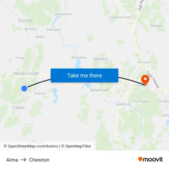 Alma to Chewton map