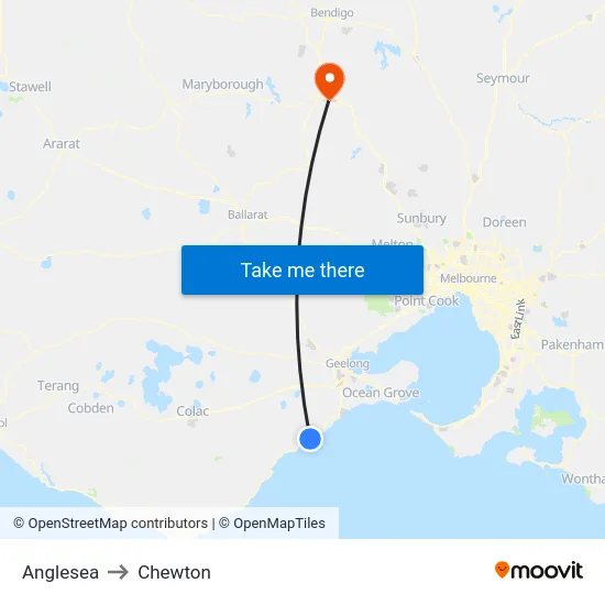 Anglesea to Chewton map