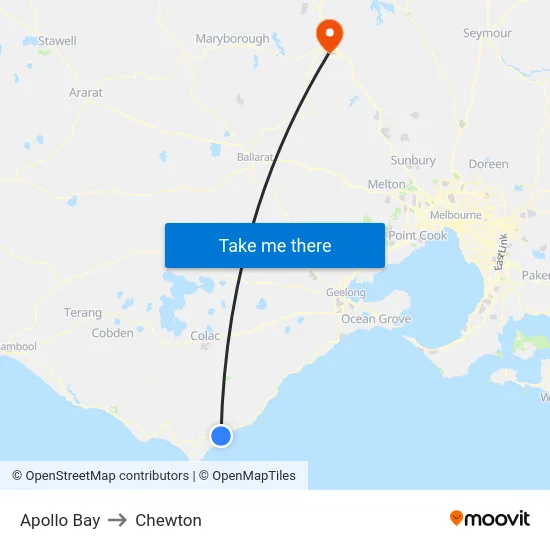 Apollo Bay to Chewton map
