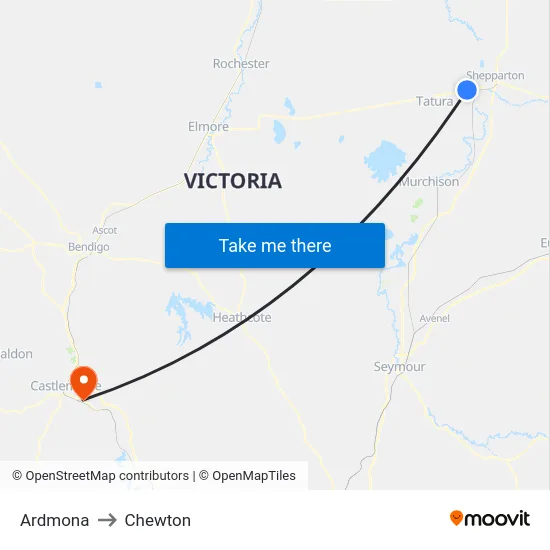 Ardmona to Chewton map