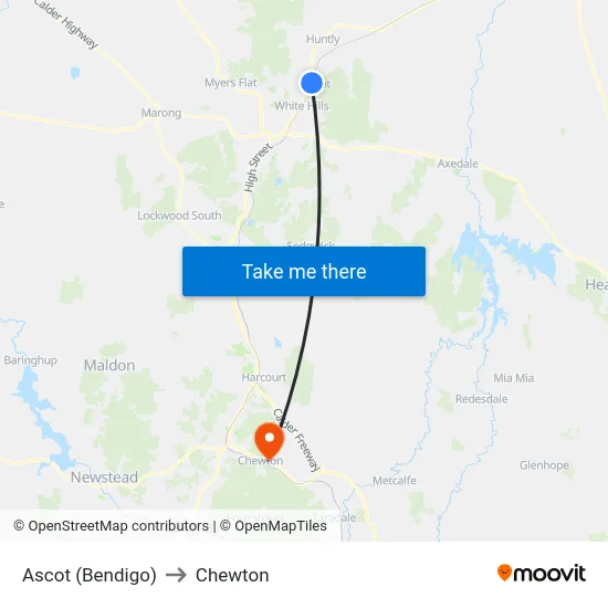 Ascot (Bendigo) to Chewton map