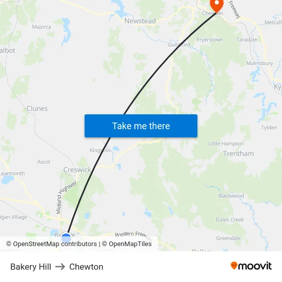 Bakery Hill to Chewton map