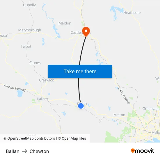 Ballan to Chewton map