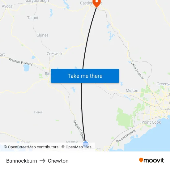 Bannockburn to Chewton map