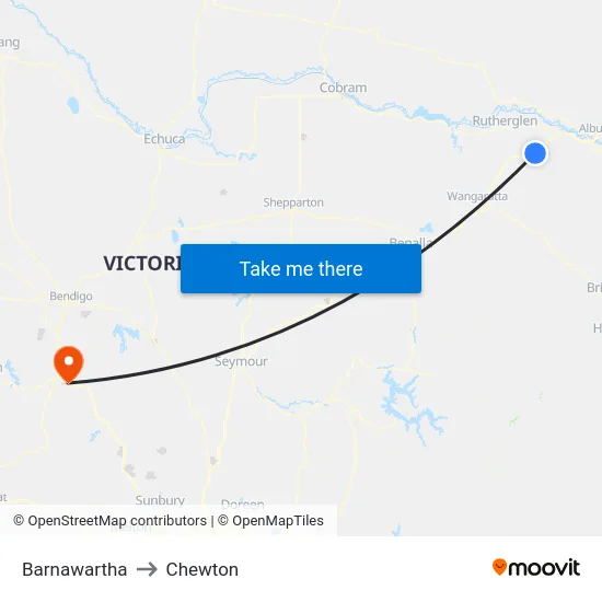 Barnawartha to Chewton map