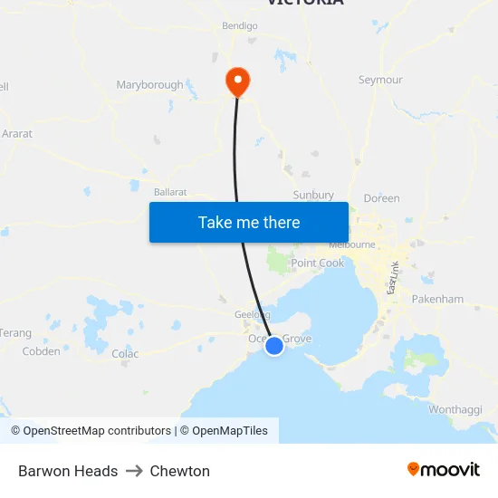 Barwon Heads to Chewton map