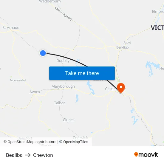 Bealiba to Chewton map