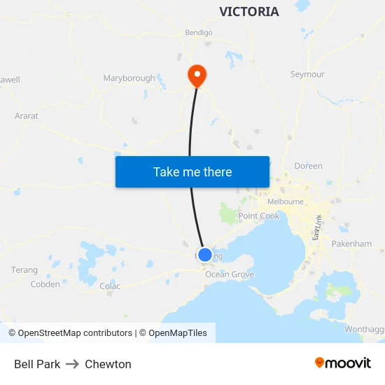 Bell Park to Chewton map
