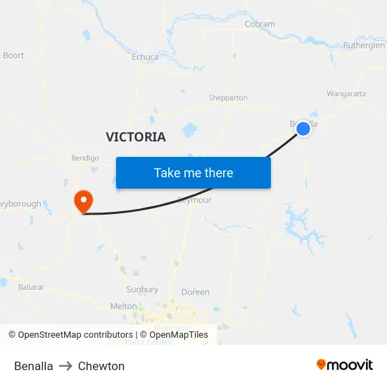 Benalla to Chewton map