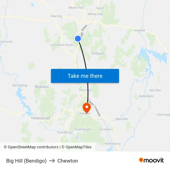 Big Hill (Bendigo) to Chewton map
