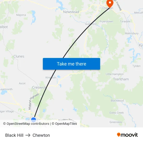 Black Hill to Chewton map