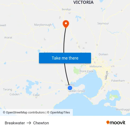 Breakwater to Chewton map