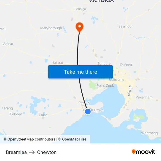 Breamlea to Chewton map