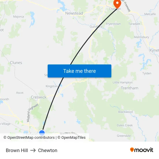 Brown Hill to Chewton map