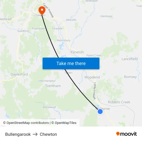 Bullengarook to Chewton map