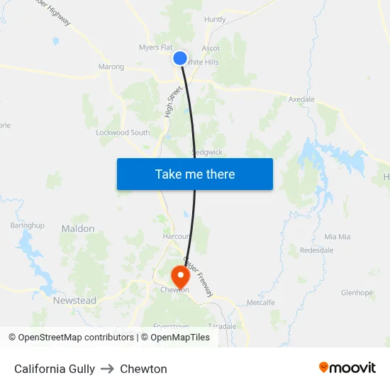 California Gully to Chewton map