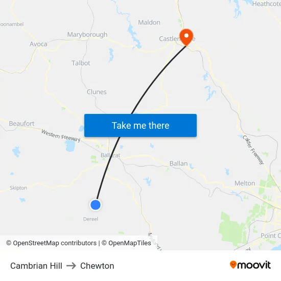 Cambrian Hill to Chewton map