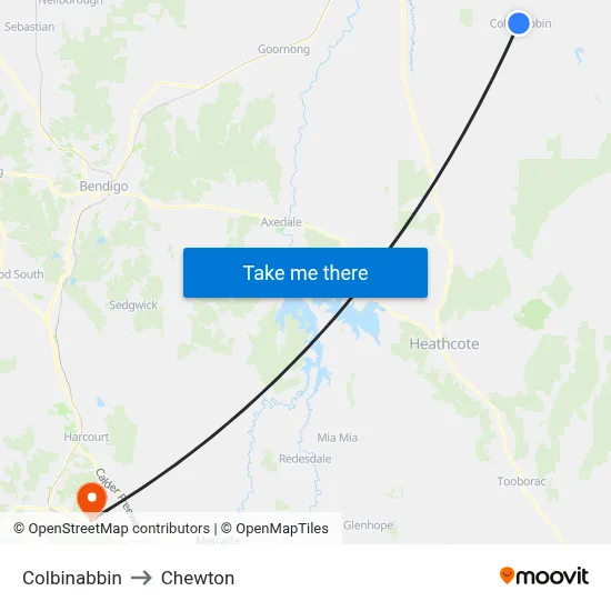 Colbinabbin to Chewton map