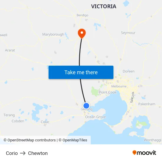 Corio to Chewton map