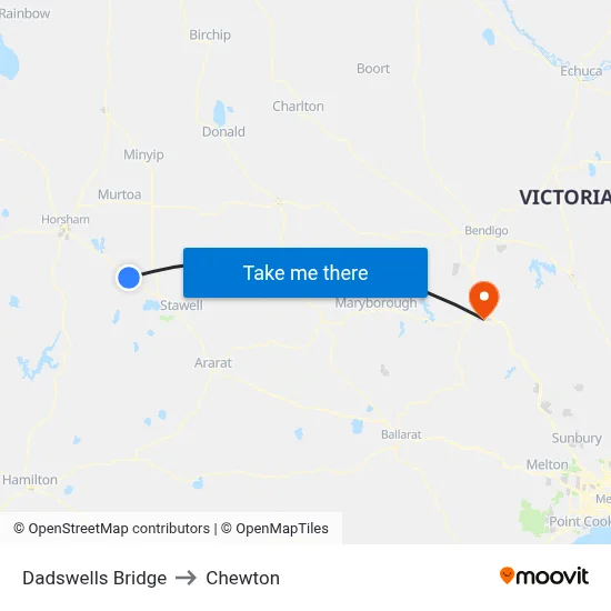 Dadswells Bridge to Chewton map