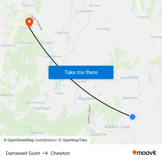 Darraweit Guim to Chewton map