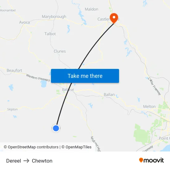 Dereel to Chewton map