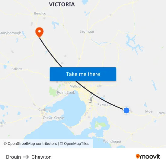 Drouin to Chewton map