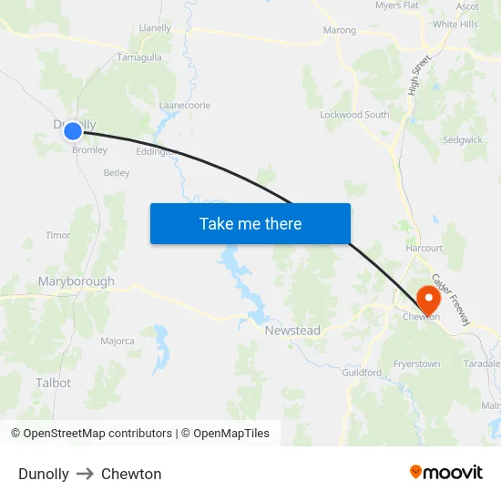 Dunolly to Chewton map