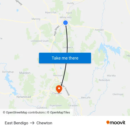 East Bendigo to Chewton map