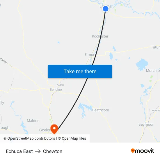 Echuca East to Chewton map
