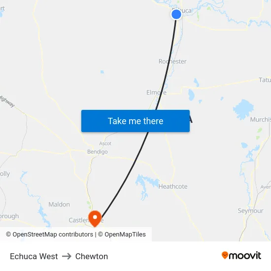 Echuca West to Chewton map