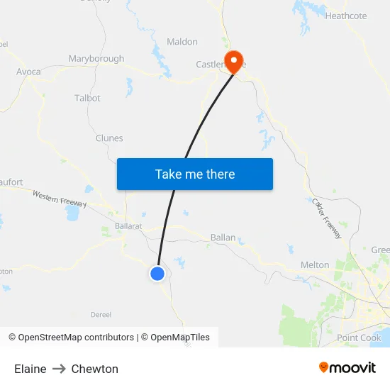 Elaine to Chewton map