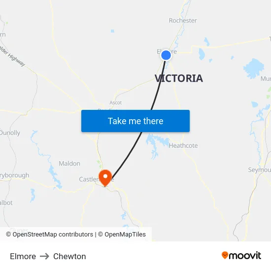 Elmore to Chewton map