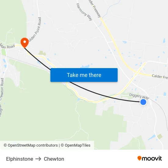 Elphinstone to Chewton map