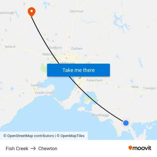 Fish Creek to Chewton map