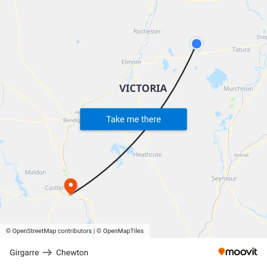 Girgarre to Chewton map