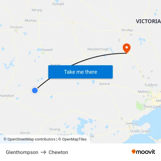 Glenthompson to Chewton map