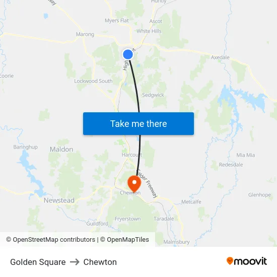 Golden Square to Chewton map