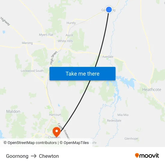 Goornong to Chewton map
