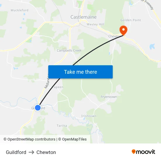 Guildford to Chewton map
