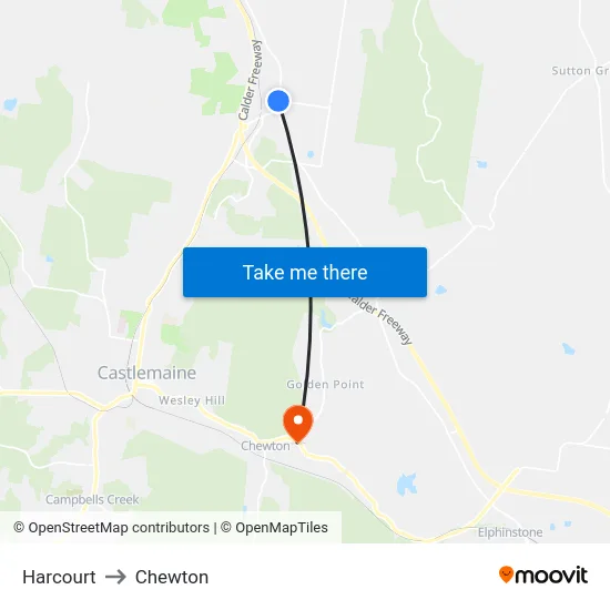 Harcourt to Chewton map