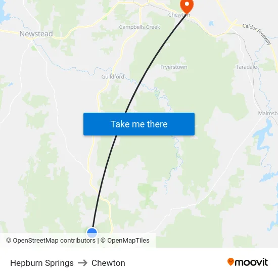 Hepburn Springs to Chewton map