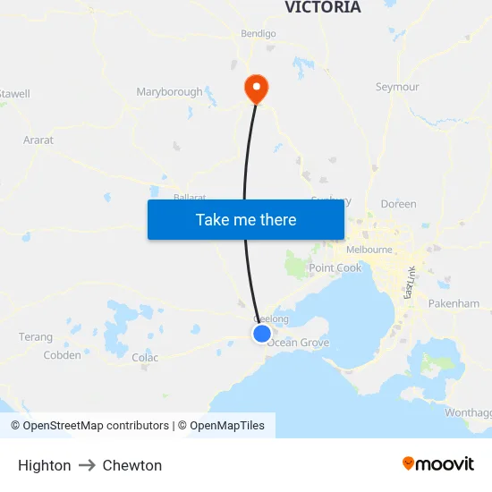 Highton to Chewton map