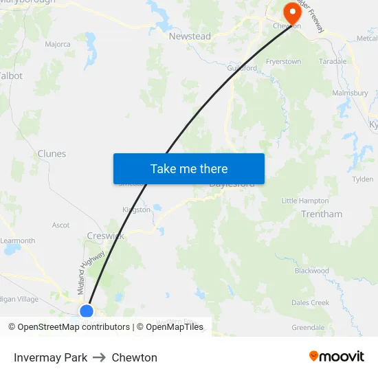 Invermay Park to Chewton map