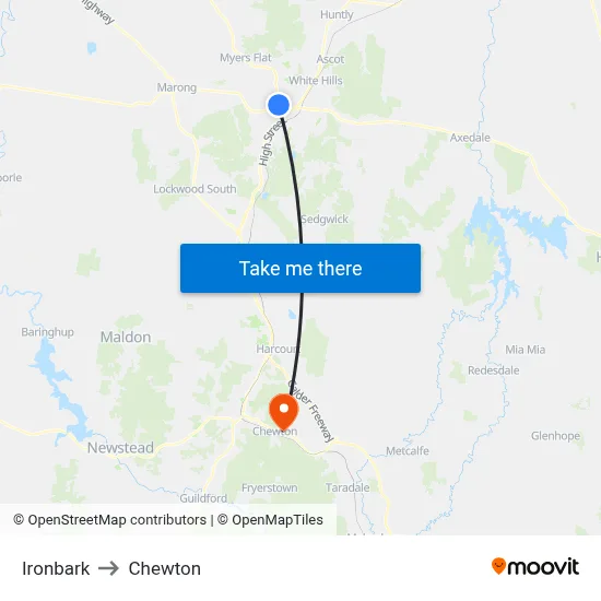 Ironbark to Chewton map